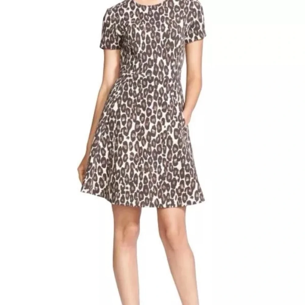 Kate Spade Short Sleeve Round Neck Autumn Leopard Knit Fit-Flare Dress Sz 4
